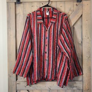 CTC Carol Turner Collection Striped  Boho Art To Wear Button Down Top Size 1X